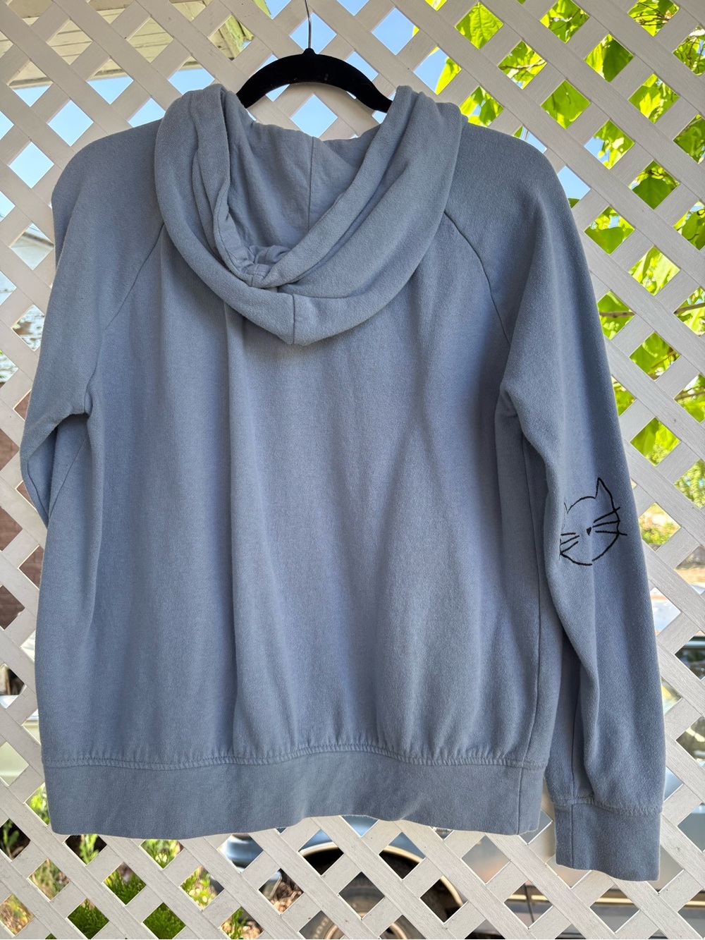 Light Blue Cat Hoodie - Cute Cat Embroidered Sleeve - Picture 2 of 5